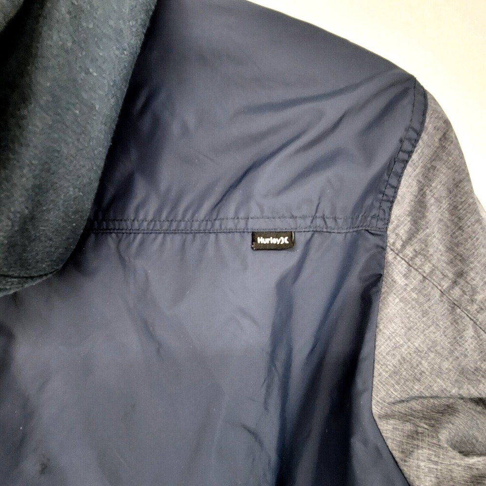 Hurley Men's Size Medium Blue Hooded Button Up Long Sleeve Jacket with Pockets - Picture 5 of 9